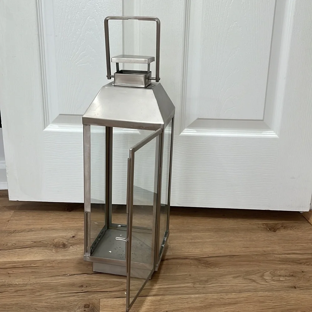 West Elm Modern Candle Lantern Glass & Metal EUC